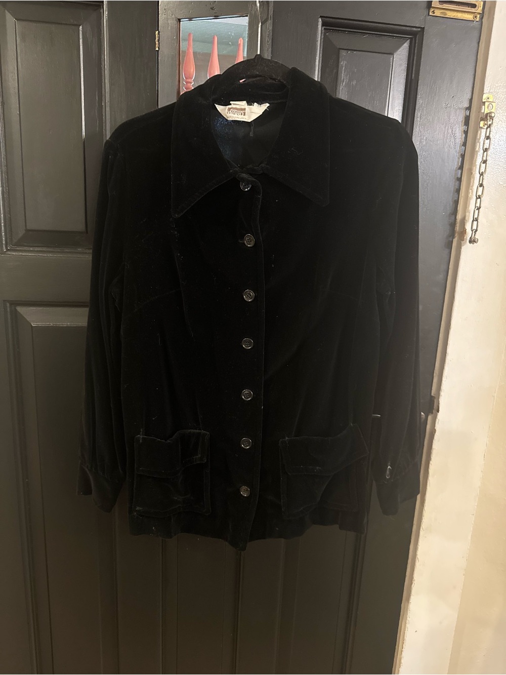 Vintage Montgomery Ward Classic Black Velvet Button-Up Women's Jacket